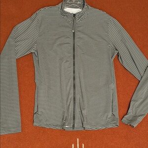 Carve Designs Striped Zippered Long Sleeve Rash Guard - Sage Green and White